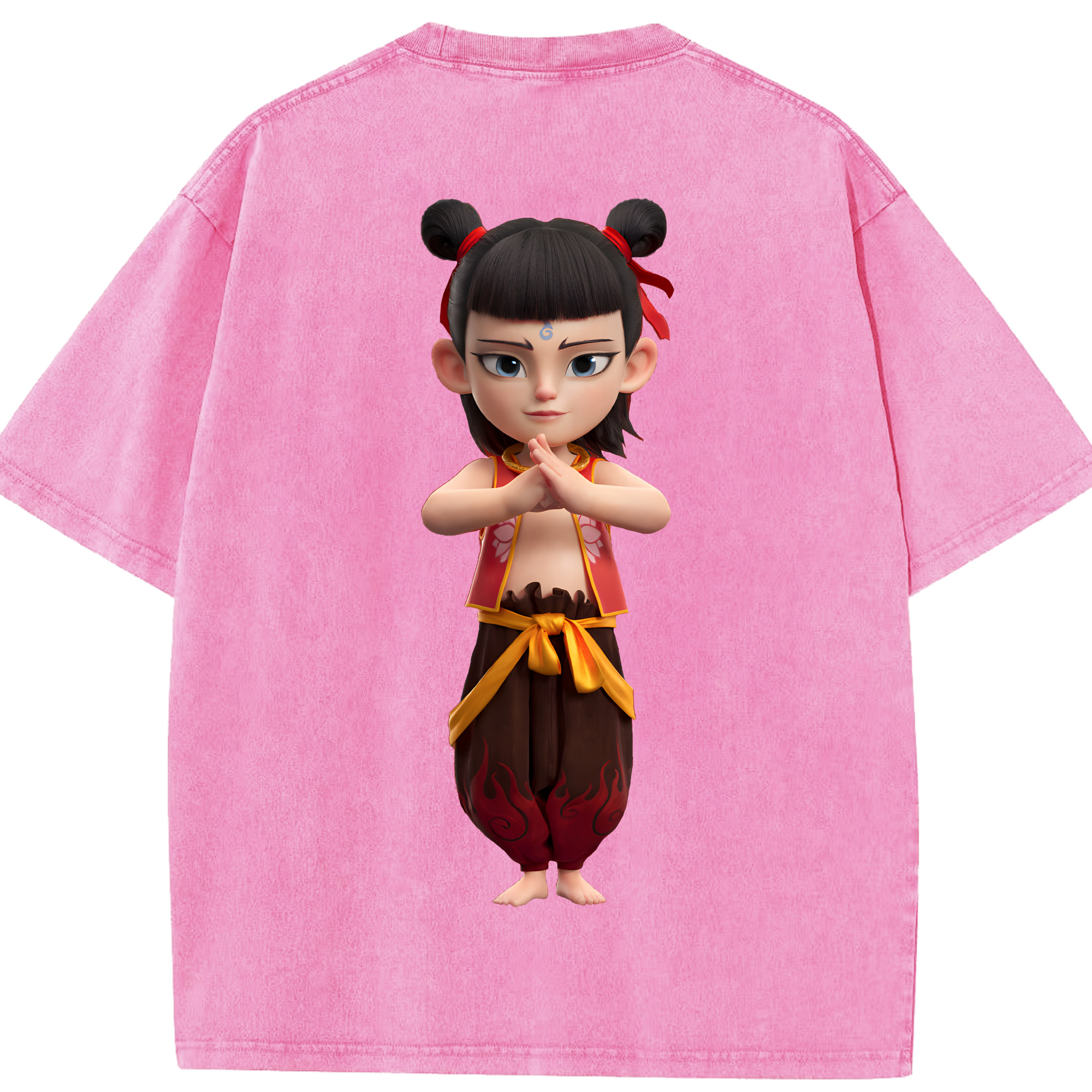 （画像用） Ne Zha 2 ナタ 魔童の大暴れ 綿100% ヴィンテージ風 半袖Tシャツ（背面プリント）